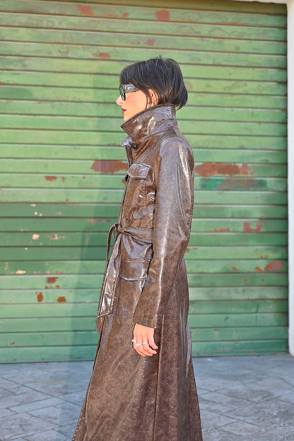 Trench lungo in eco-pelle